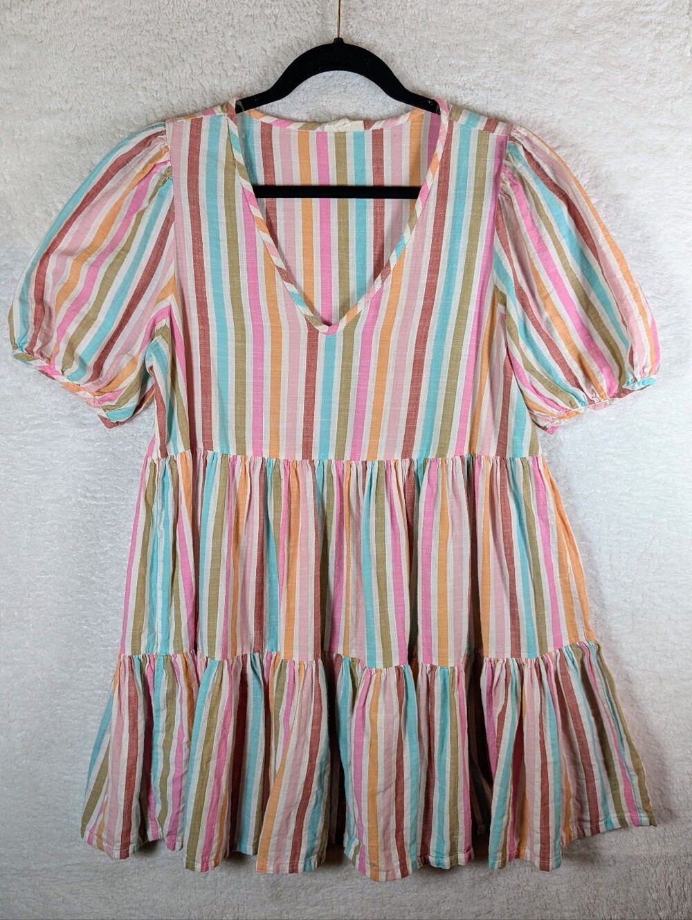 ANA Striped Babydoll Tiered Dress - Pastel Multi